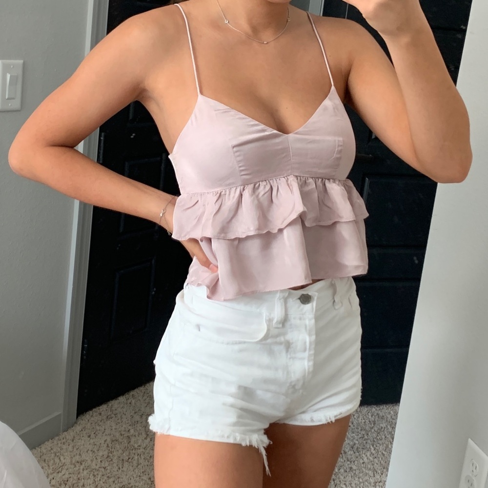 H&M Pink Satin Ruffle Top
